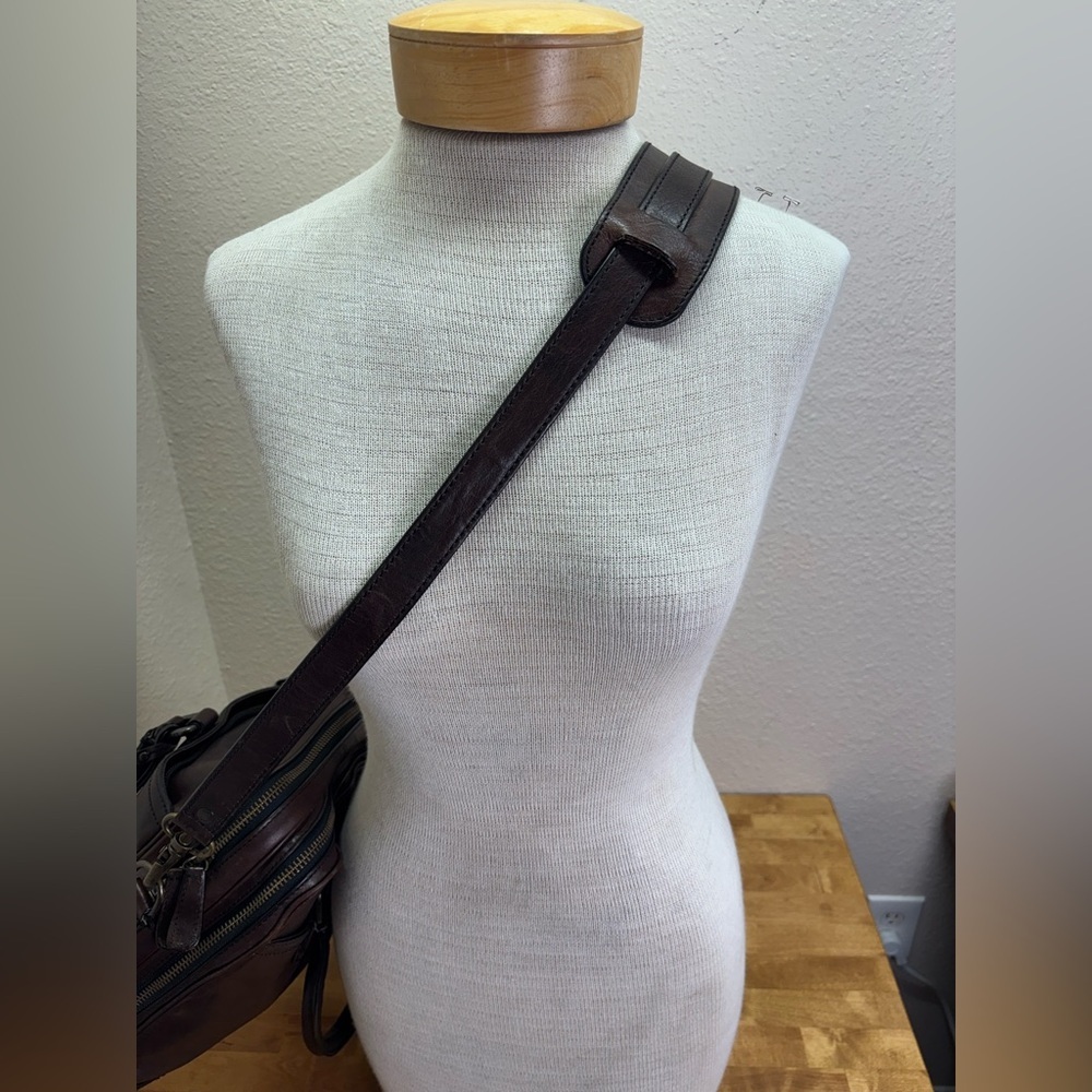 Frye Logan Zip Work Bag in Dark Brown Leather - Picture 11 of 14